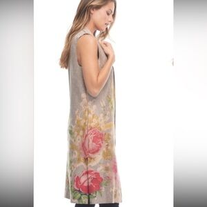 Solitaire Anthropologie Faux Suede Floral Print Long Vest Size Small NWT
